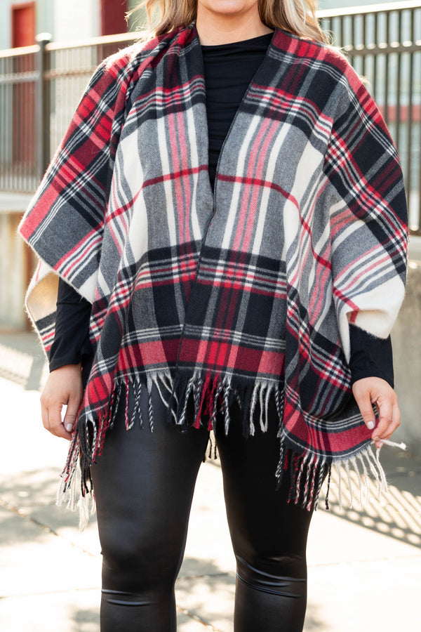 Chic Soul plus size clothing, red white and black poncho