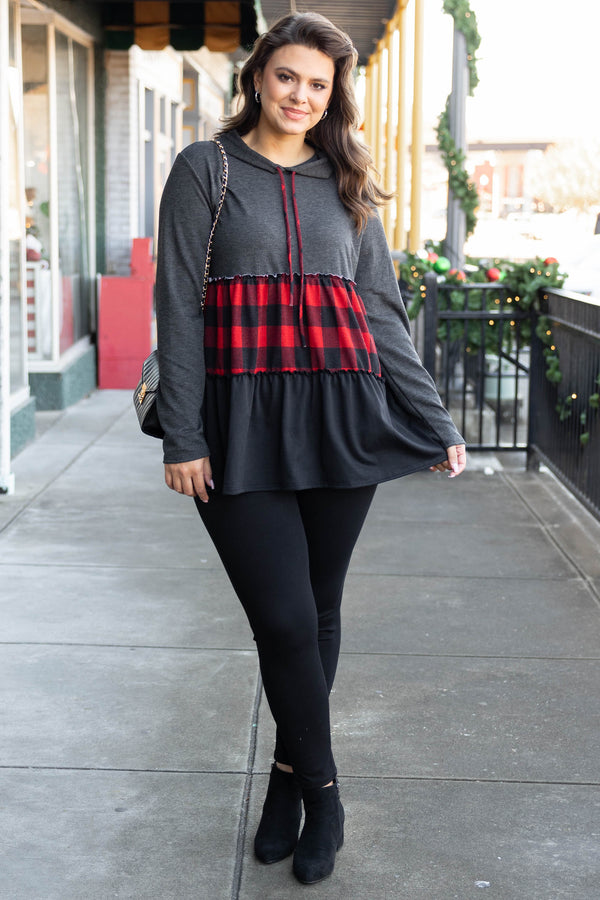 Stylish Red Blouse and Black Leggings Outfit