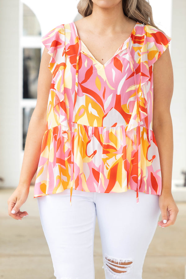 Chic Soul plus size clothing, multicolor abstract pattern babydoll style top with flutter sleeves