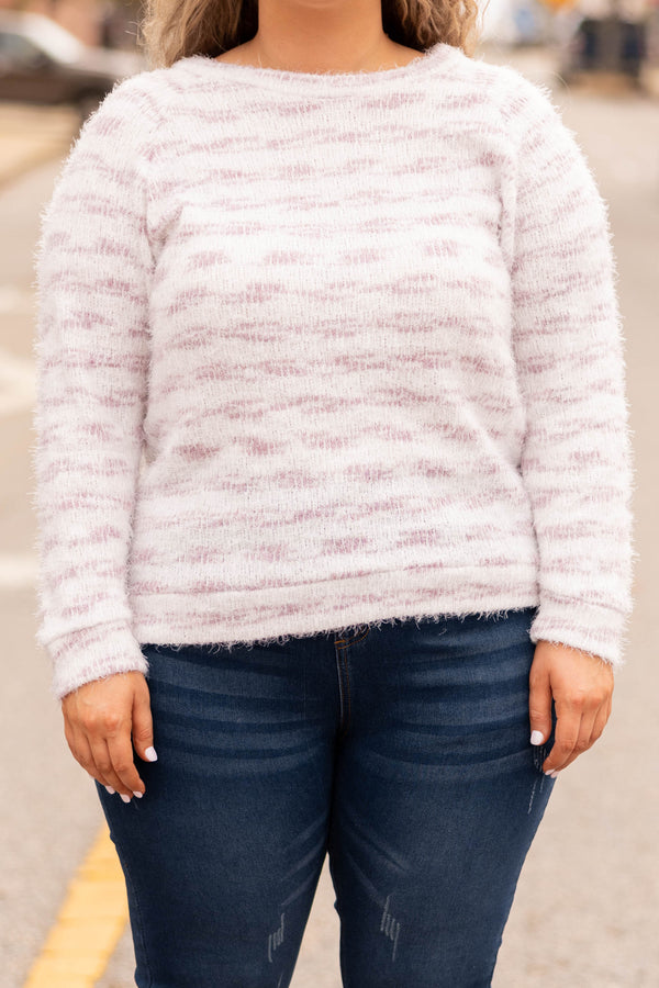Chic Soul plus size clothing, lavender and white sweater