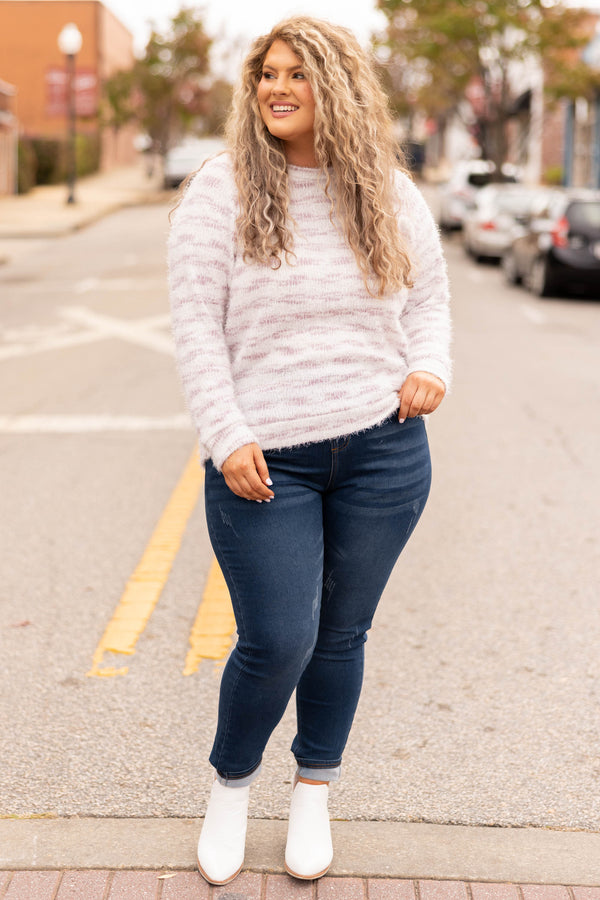 Chic Soul plus size clothing, lavender and white sweater