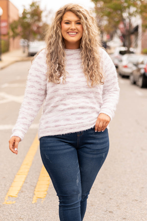 Chic Soul plus size clothing, lavender and white sweater