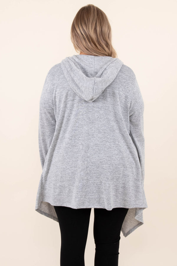 Chic Soul plus size clothing, gray long sleeve hooded cardigan with pockets