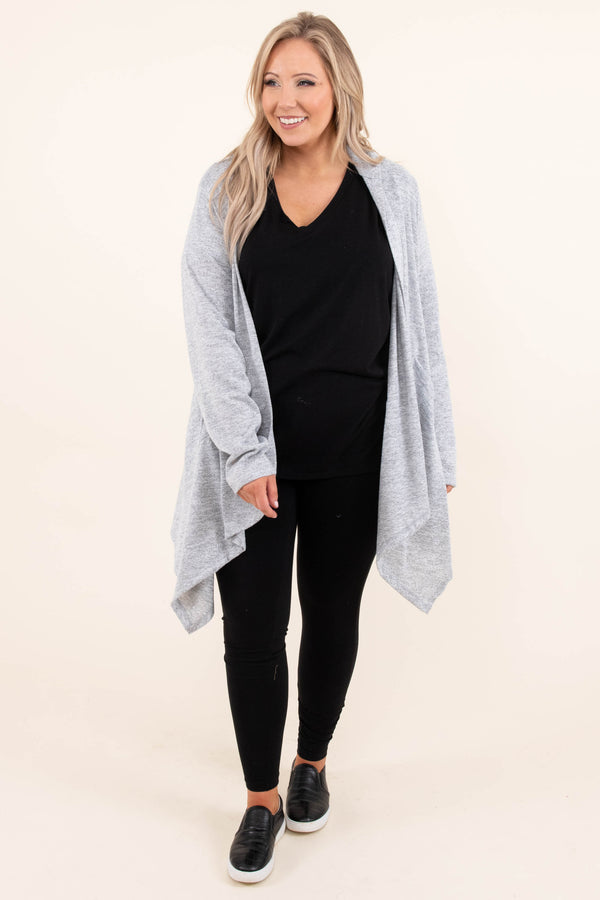 Chic Soul plus size clothing, gray long sleeve hooded cardigan with pockets