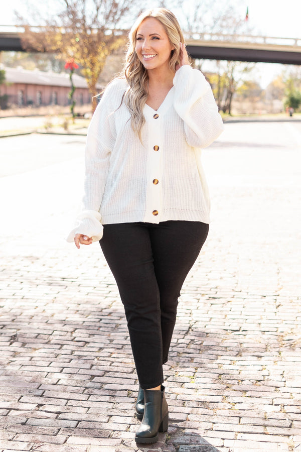 Chic Soul plus size clothing, white button cardigan