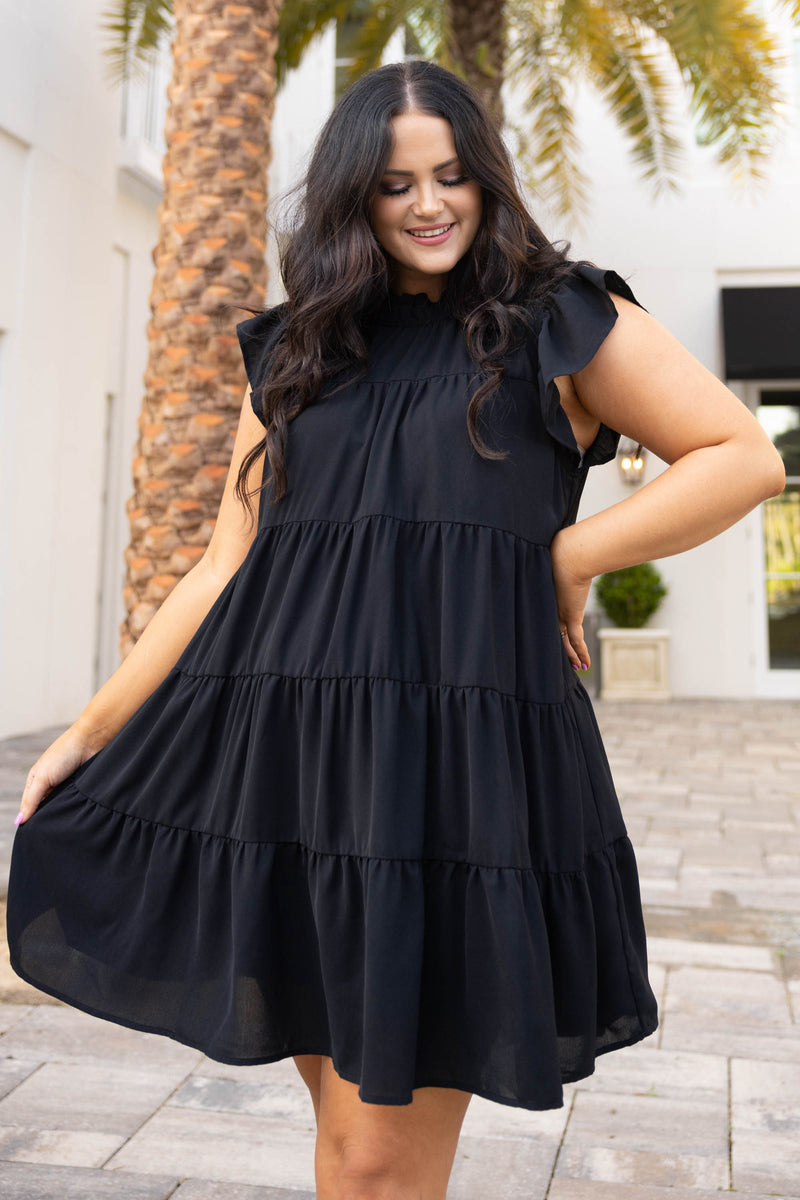 Plus Size Meline Pleated Dress- Black