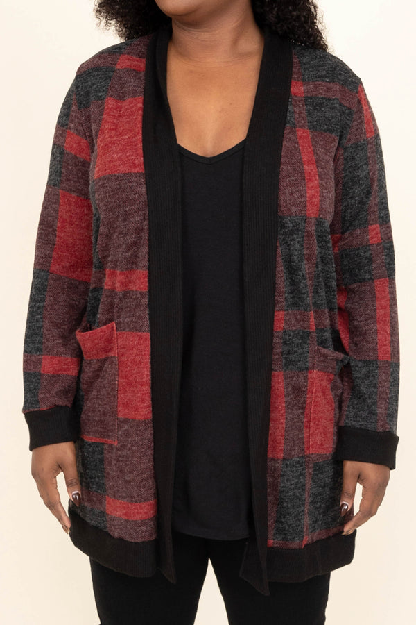 Chic Soul plus size clothing,red and black cardigan