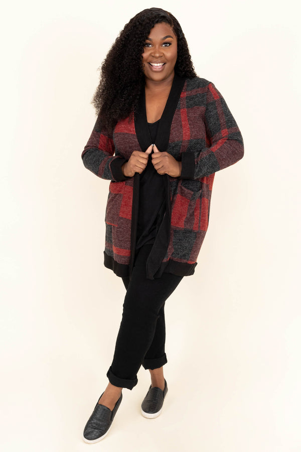 Chic Soul plus size clothing,red and black cardigan