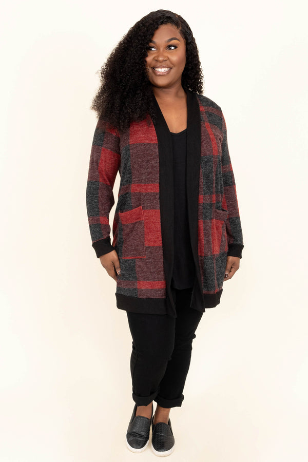 Chic Soul plus size clothing,red and black cardigan