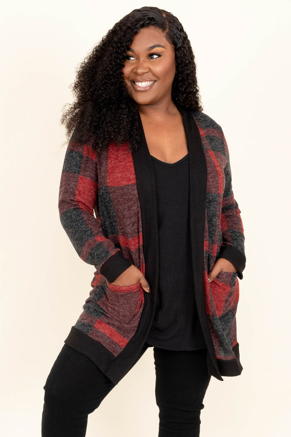 Chic Soul plus size clothing,red and black cardigan