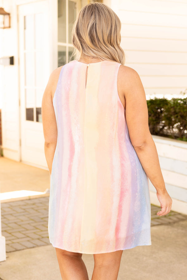 Chic Soul plus size clothing, multi color watercolor pattern tank style casual dress