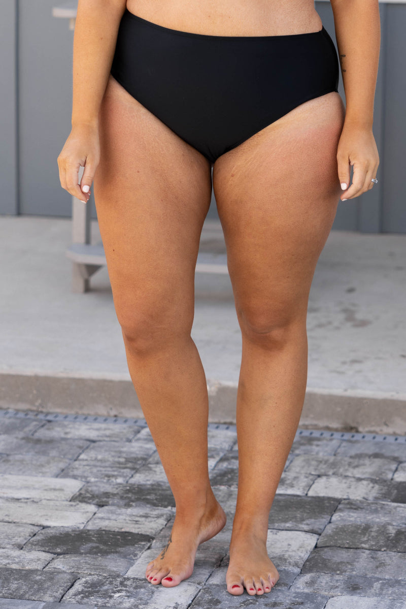 Black Womens Plus Size Swim High Waisted Bikini Brief