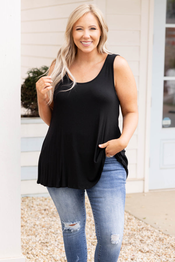 Chic Soul plus size clothing, black casual babydoll tank top