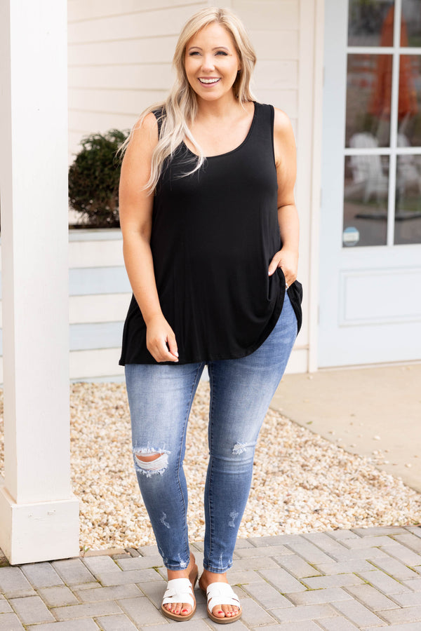 Chic Soul plus size clothing, black casual babydoll tank top