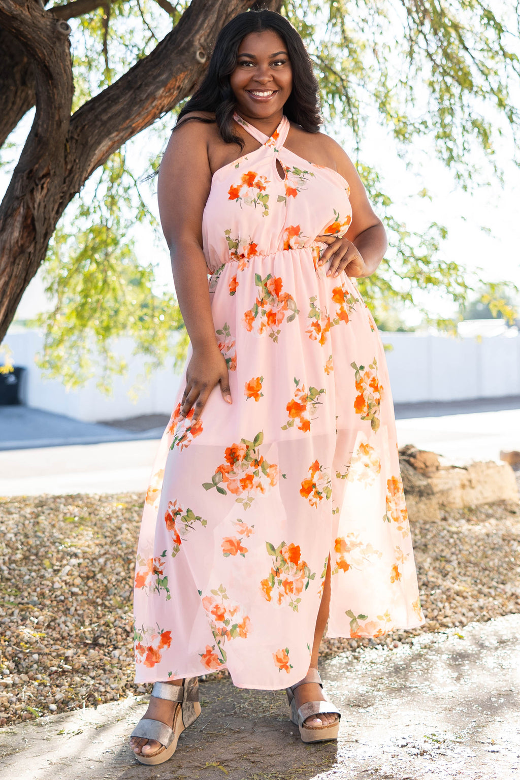Plus size peach maxi dress Clearance