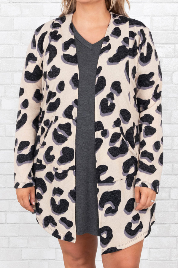 Chic Soul plus size clothing, taupe cheetah cardigan