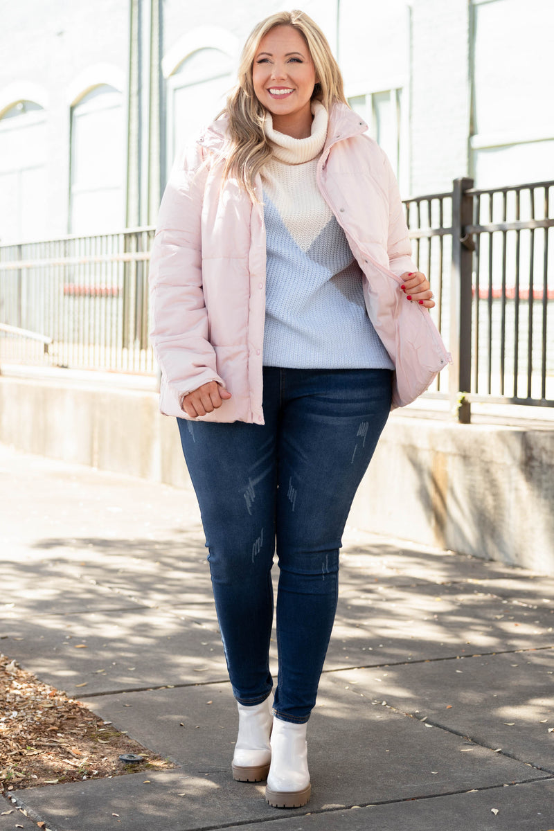 Pink plus size puffer 2025 jacket