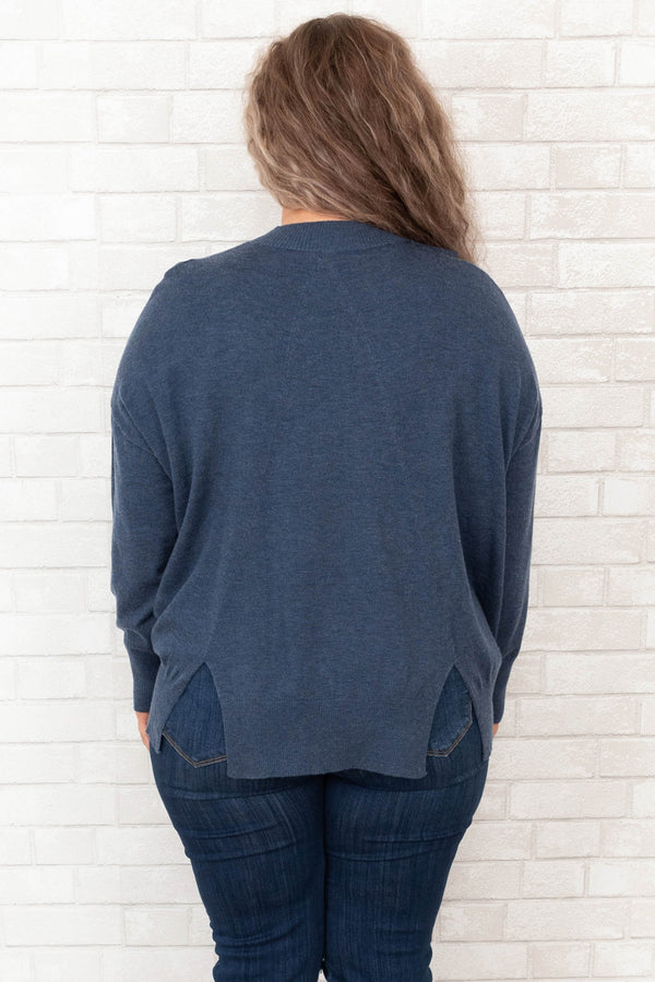 Chic Soul plus size clothing, blue long sleeve sweater