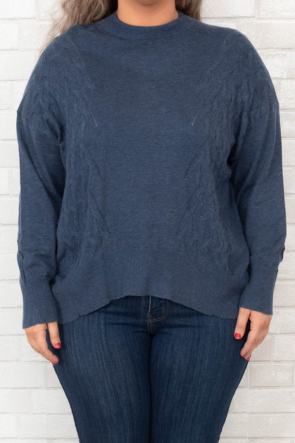 Chic Soul plus size clothing, blue long sleeve sweater