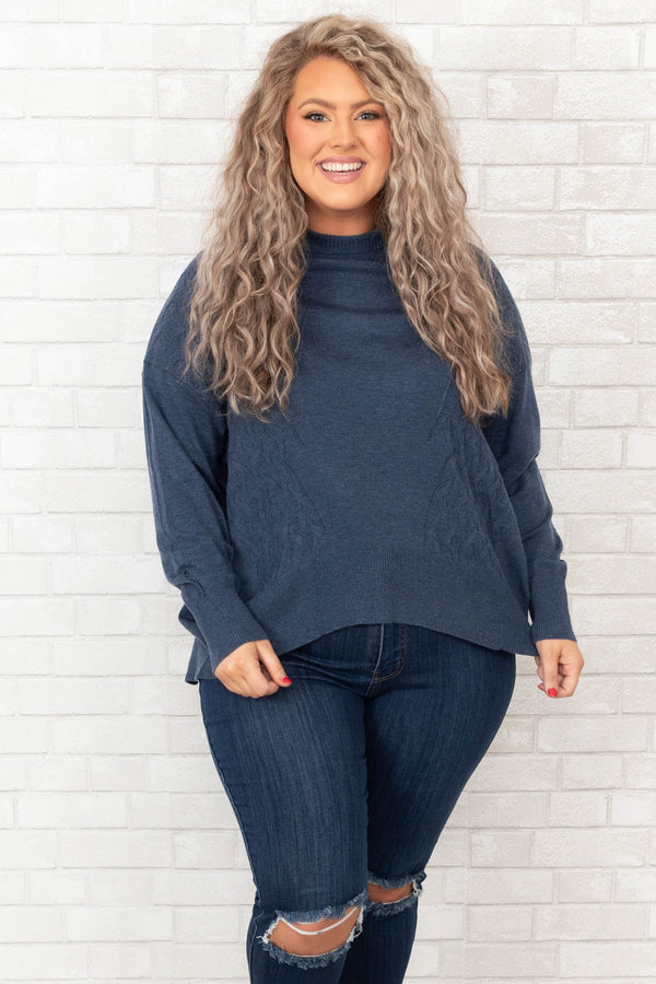 Chic Soul plus size clothing, blue long sleeve sweater