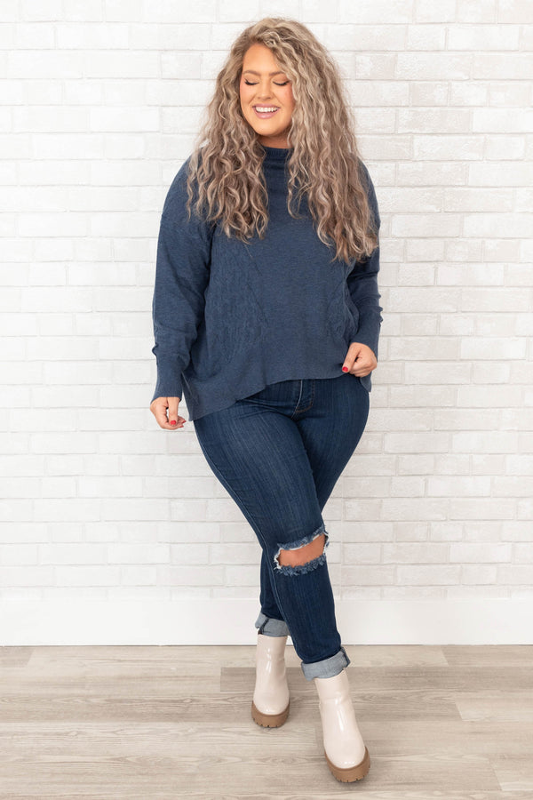 Chic Soul plus size clothing, blue long sleeve sweater
