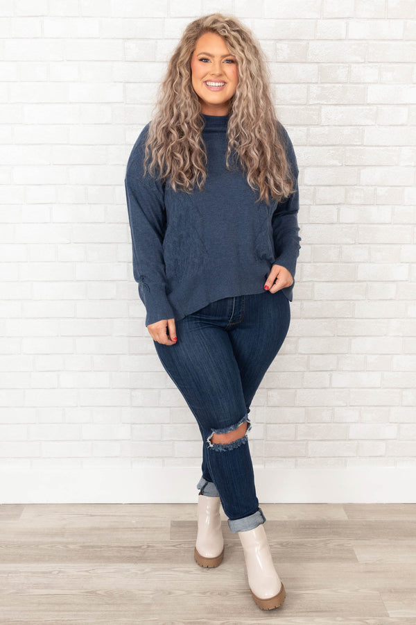 Chic Soul plus size clothing, blue long sleeve sweater