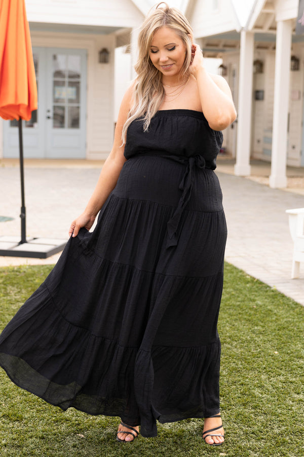 Plus size black strapless maxi dress Clearance