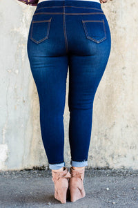 Dark Blue Demi Distressed Jeggings - Women's Plus Size – Apple Girl Boutique
