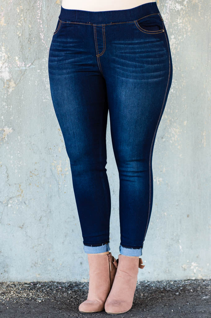 Dark Blue Plus Size Jeggings Elastic Waistband Chic Soul